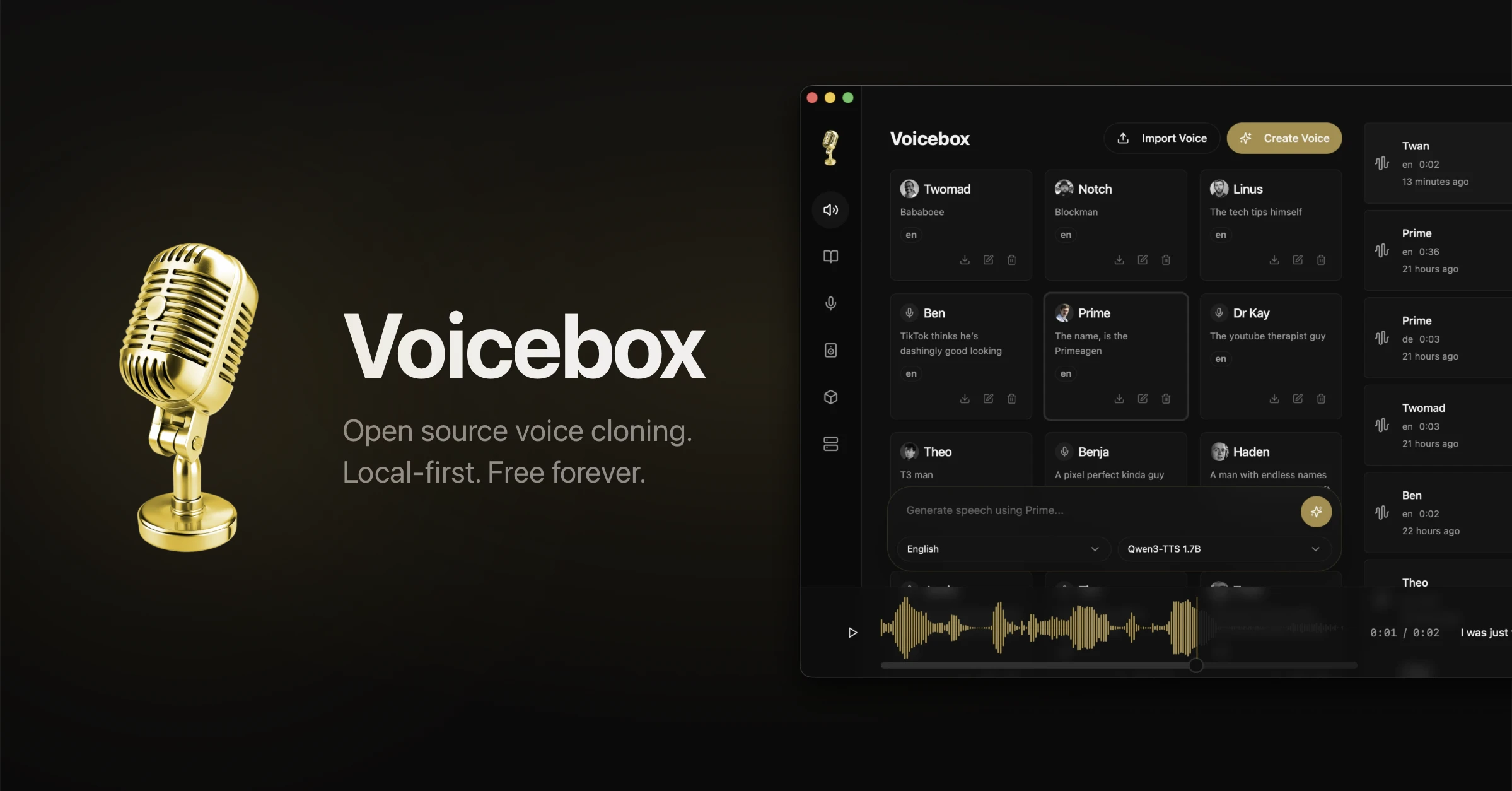 Voicebox - Open Source Local AI Voice Studio user interface