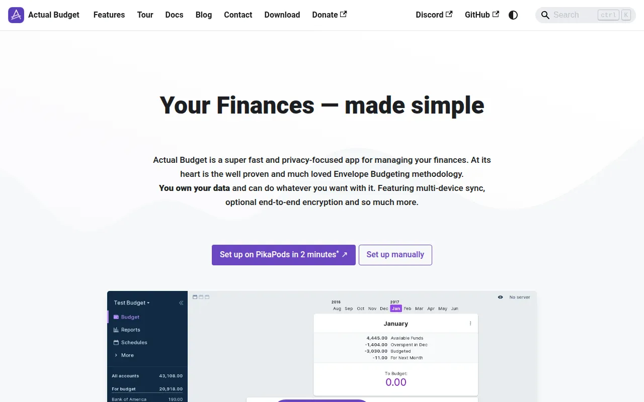 Actual Budget - Local-First Budgeting user interface