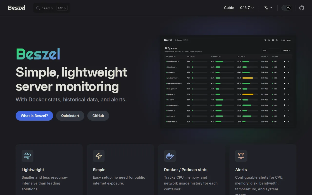 Beszel - Lightweight Server Monitoring user interface