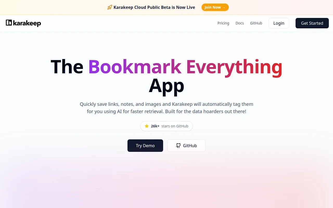 Karakeep - AI Bookmark Everything App user interface