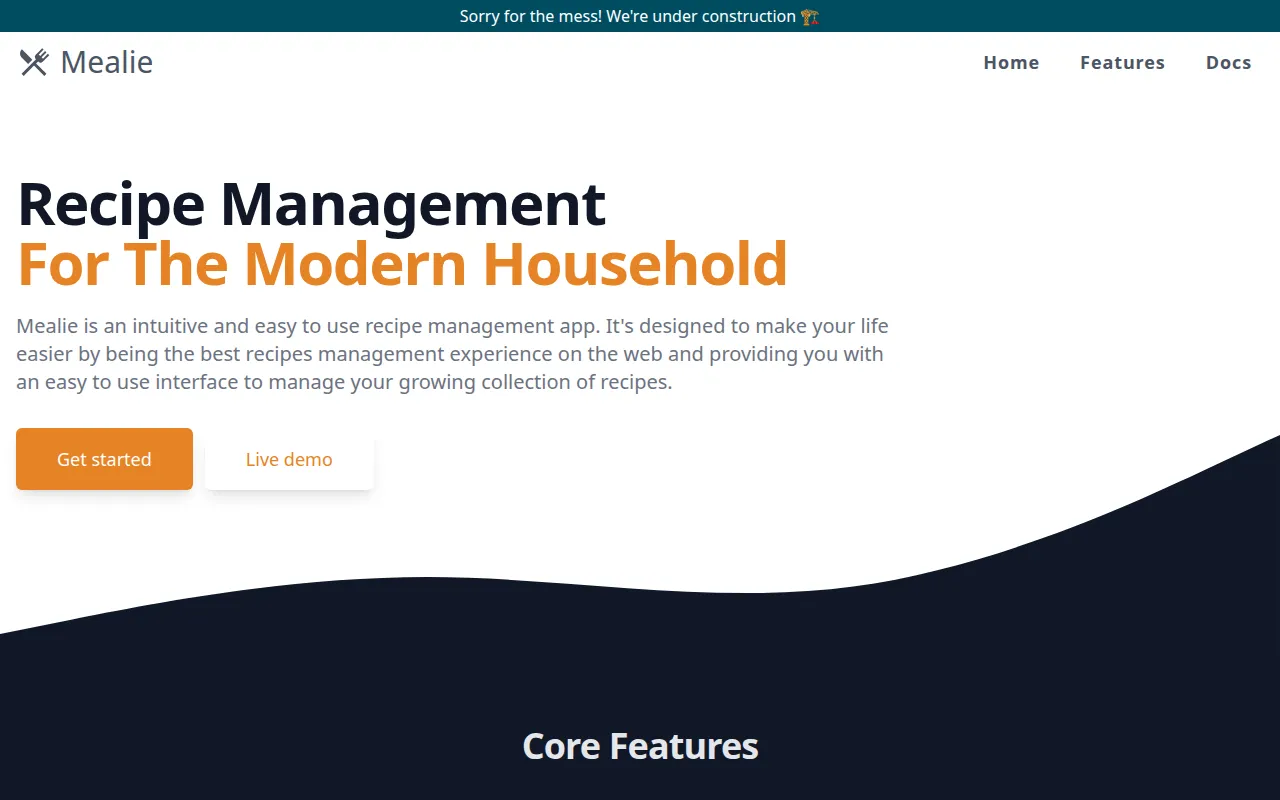Mealie - Self-Hosted Recipe Manager user interface