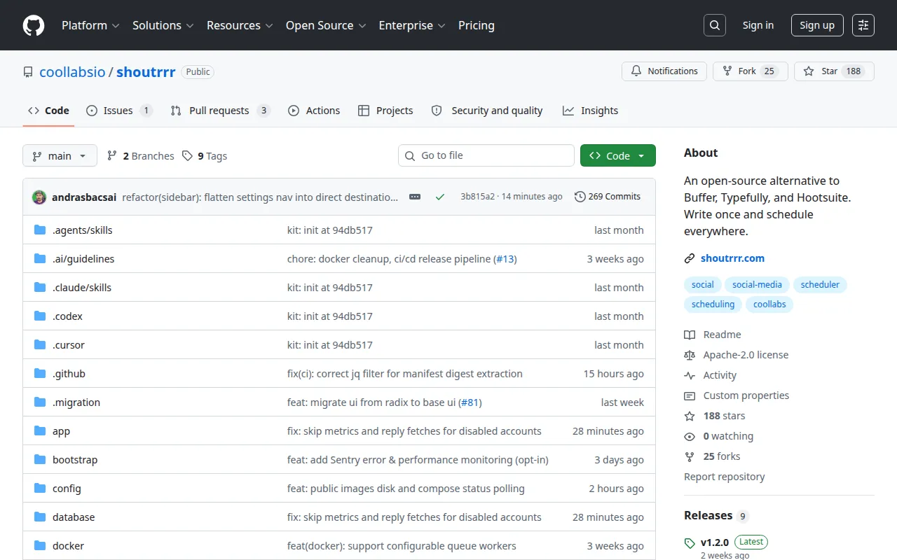 Shoutrrr - Self-Hosted Social Scheduler user interface
