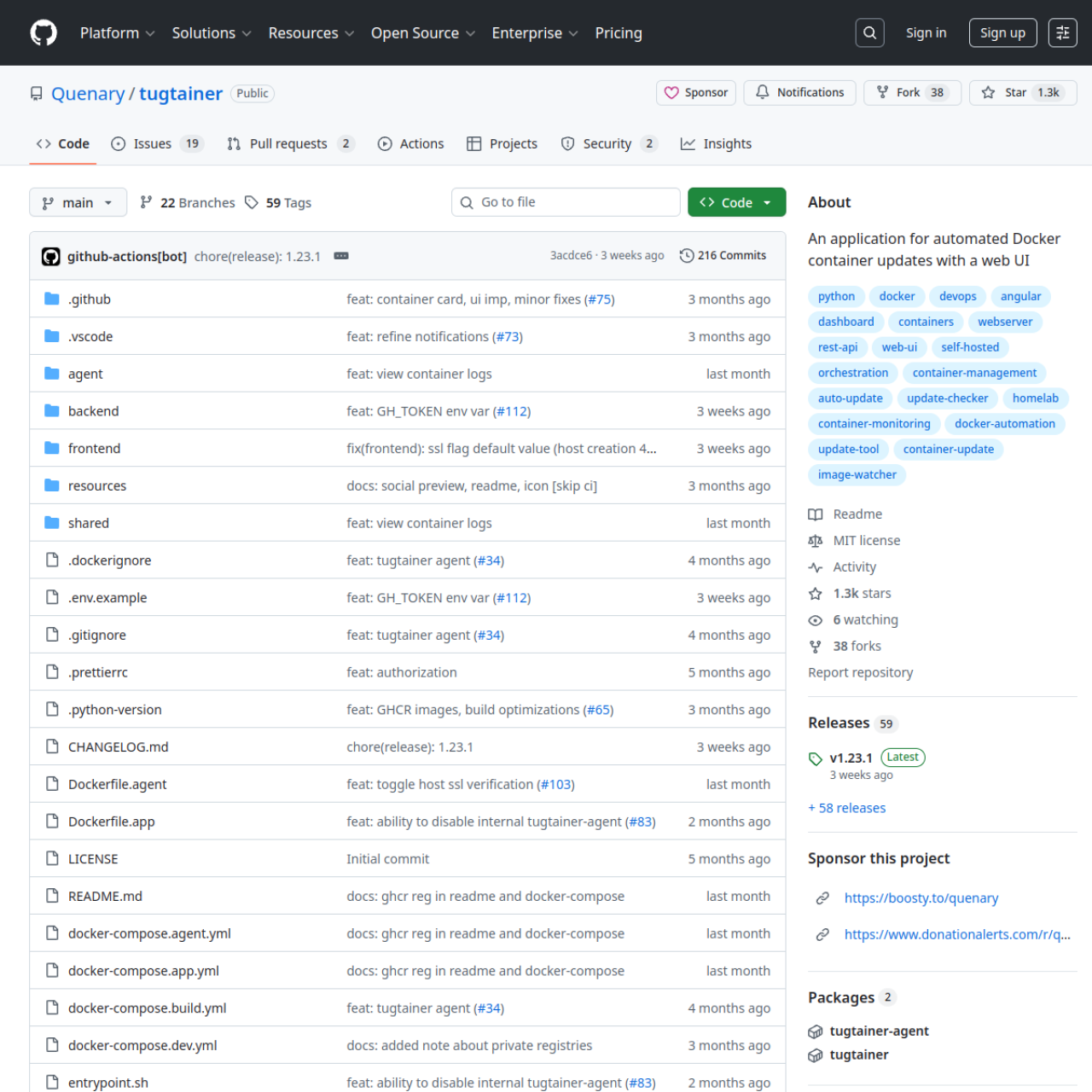 Tugtainer - Docker Auto-Update Assistant user interface