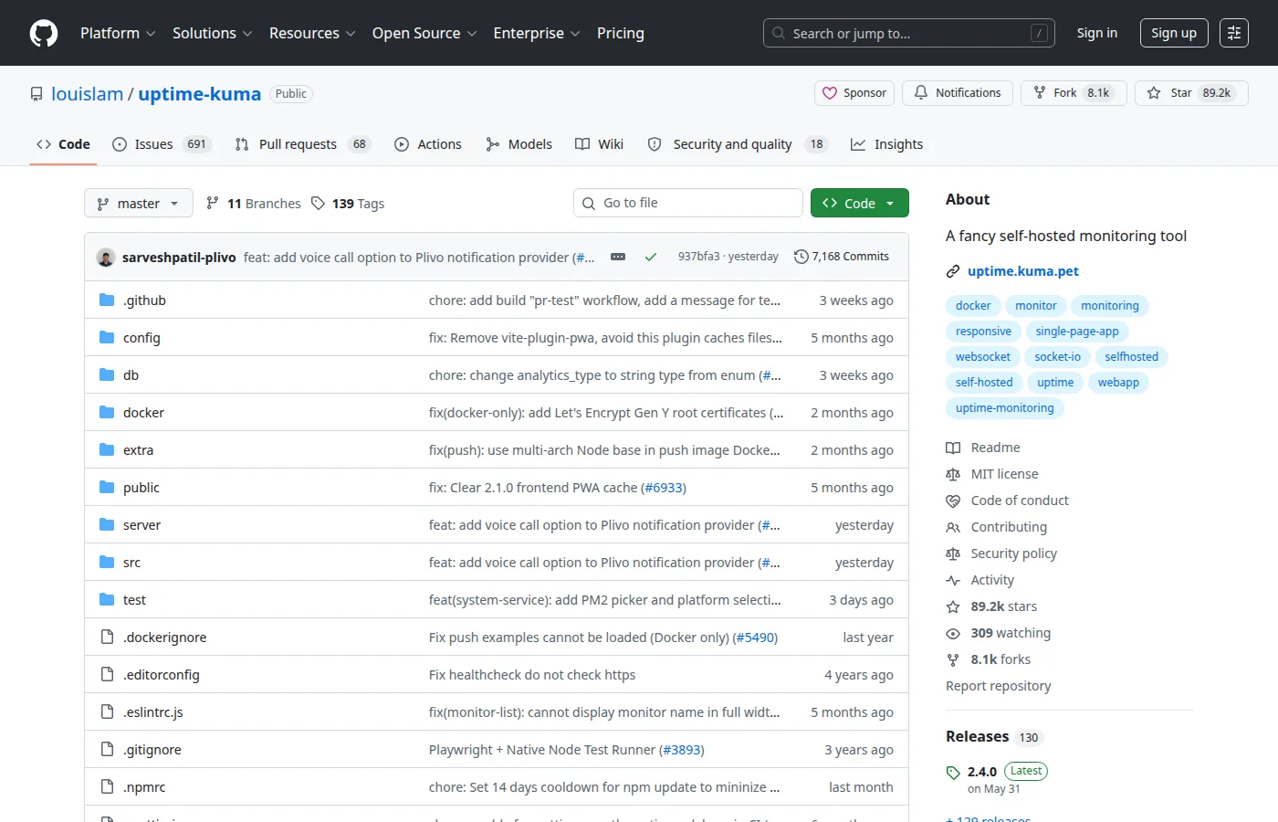 Uptime Kuma - Self-Hosted Uptime Monitoring user interface